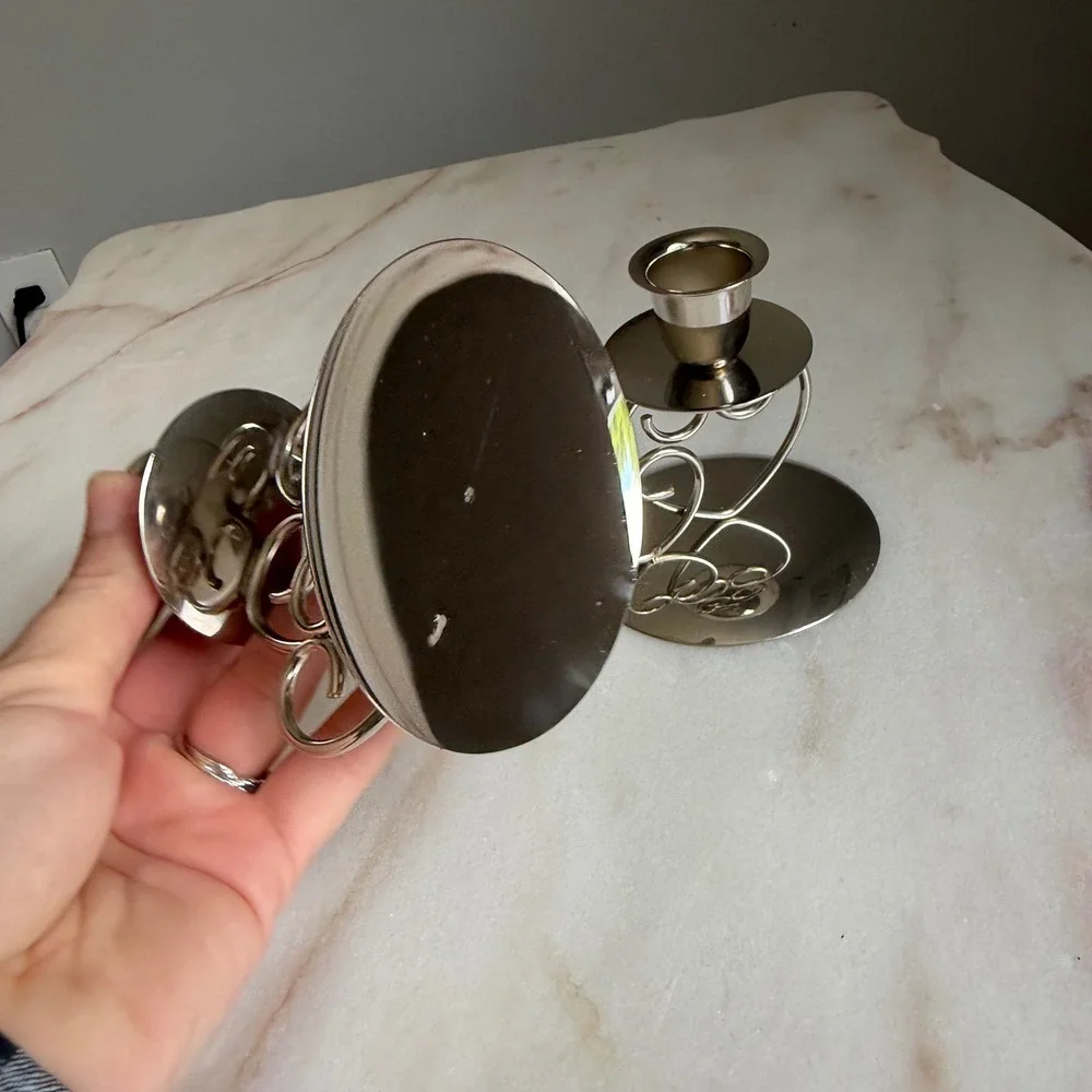Vintage Silver Heart Taper Candle Holders Set of 2 Romantic‎ Wedding Decor 3.25
